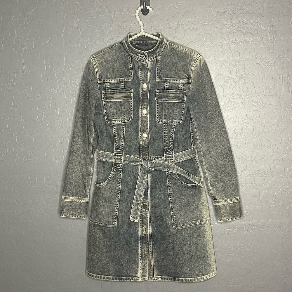 Ellie Tahari Belted Denim Longsleeve Dress